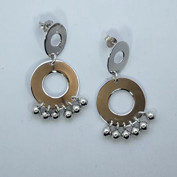Sterling Silver 1.5 Inch Geometric Dangle Earrings Circle Drop Modern - Picture 3 of 10